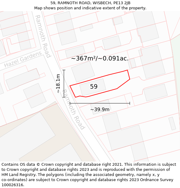 59, RAMNOTH ROAD, WISBECH, PE13 2JB: Plot and title map