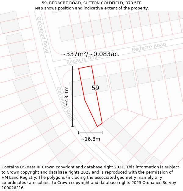 59, REDACRE ROAD, SUTTON COLDFIELD, B73 5EE: Plot and title map