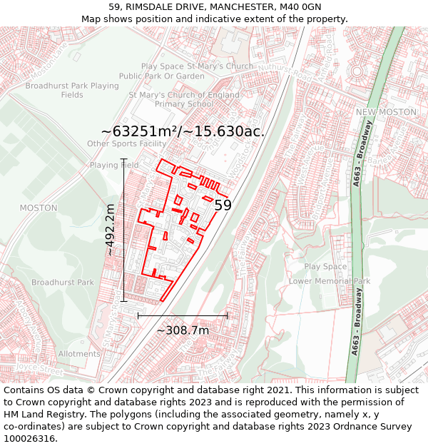 59, RIMSDALE DRIVE, MANCHESTER, M40 0GN: Plot and title map