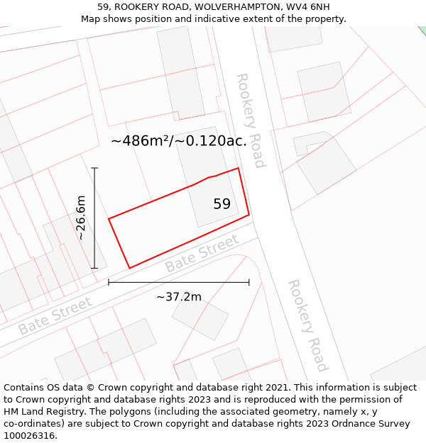 59, ROOKERY ROAD, WOLVERHAMPTON, WV4 6NH: Plot and title map