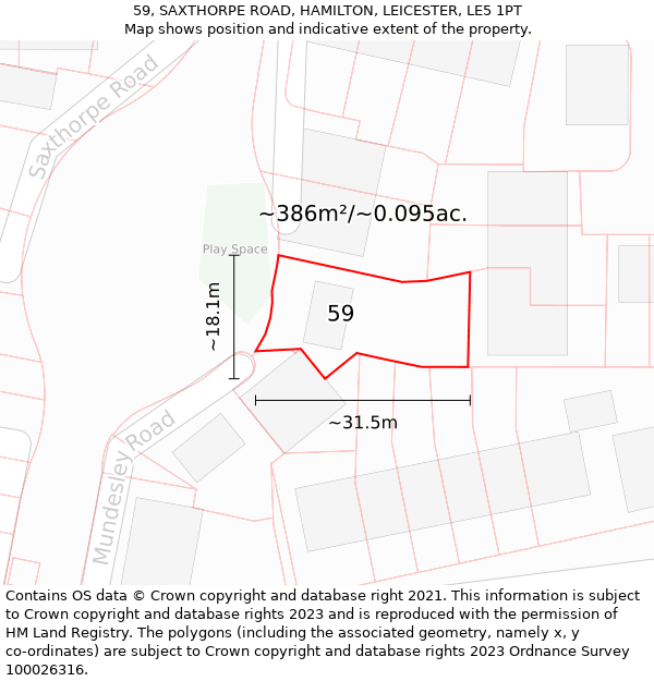 59, SAXTHORPE ROAD, HAMILTON, LEICESTER, LE5 1PT: Plot and title map