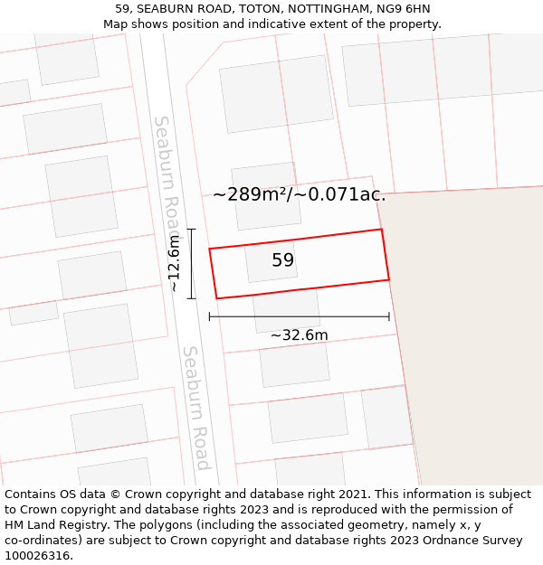 59, SEABURN ROAD, TOTON, NOTTINGHAM, NG9 6HN: Plot and title map