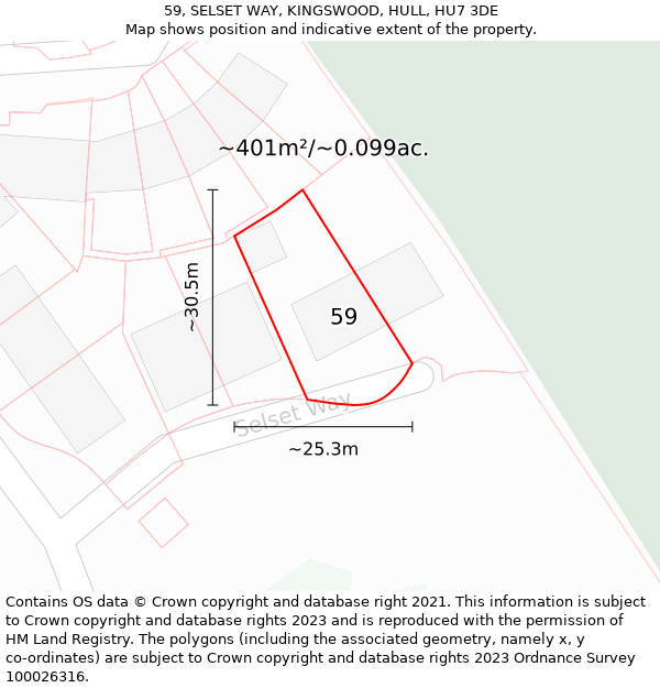 59, SELSET WAY, KINGSWOOD, HULL, HU7 3DE: Plot and title map