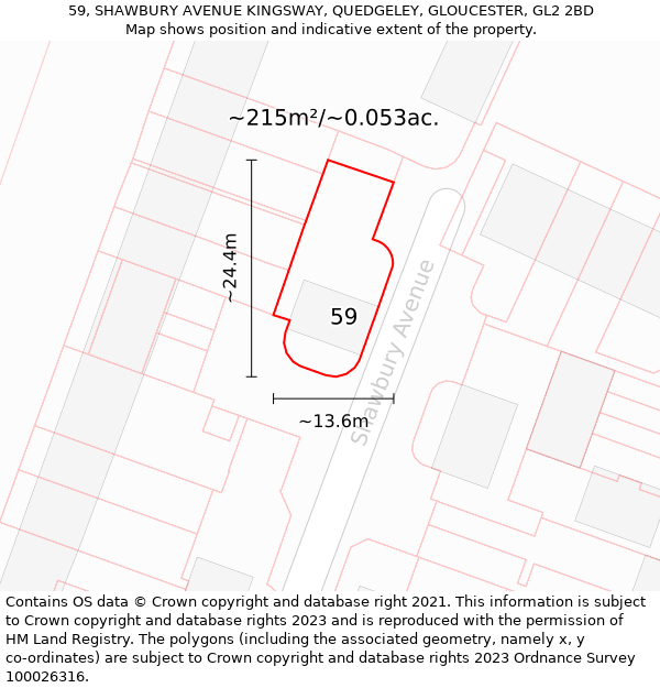 59, SHAWBURY AVENUE KINGSWAY, QUEDGELEY, GLOUCESTER, GL2 2BD: Plot and title map