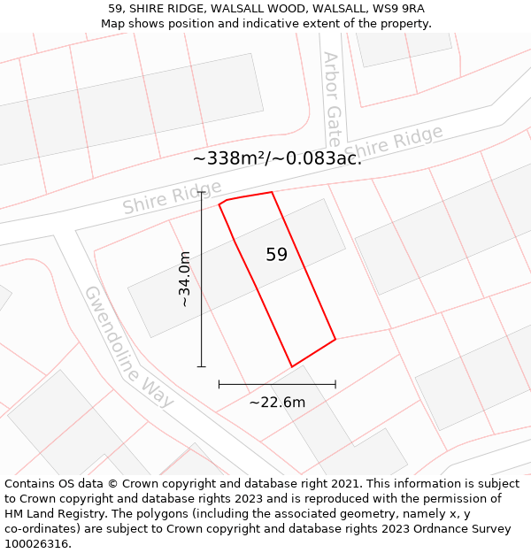 59, SHIRE RIDGE, WALSALL WOOD, WALSALL, WS9 9RA: Plot and title map