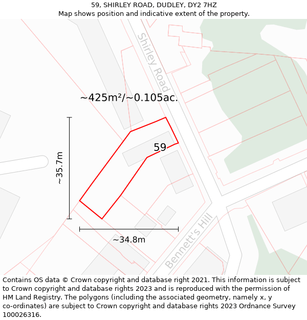 59, SHIRLEY ROAD, DUDLEY, DY2 7HZ: Plot and title map