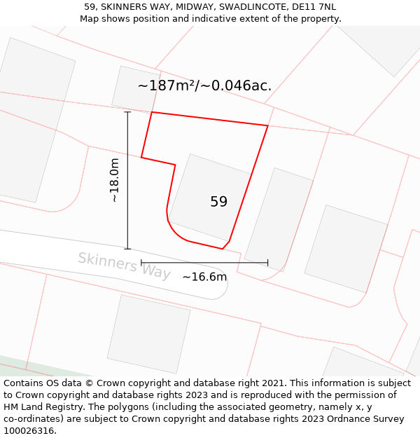 59, SKINNERS WAY, MIDWAY, SWADLINCOTE, DE11 7NL: Plot and title map