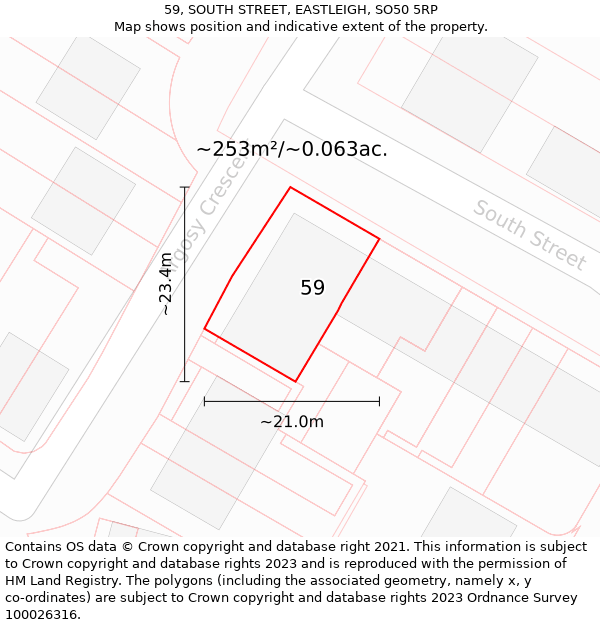 59, SOUTH STREET, EASTLEIGH, SO50 5RP: Plot and title map