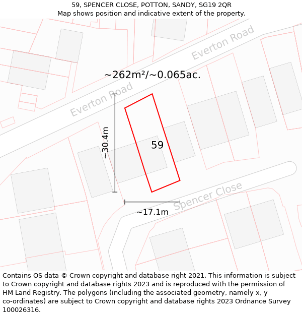 59, SPENCER CLOSE, POTTON, SANDY, SG19 2QR: Plot and title map