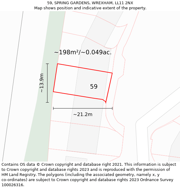 59, SPRING GARDENS, WREXHAM, LL11 2NX: Plot and title map