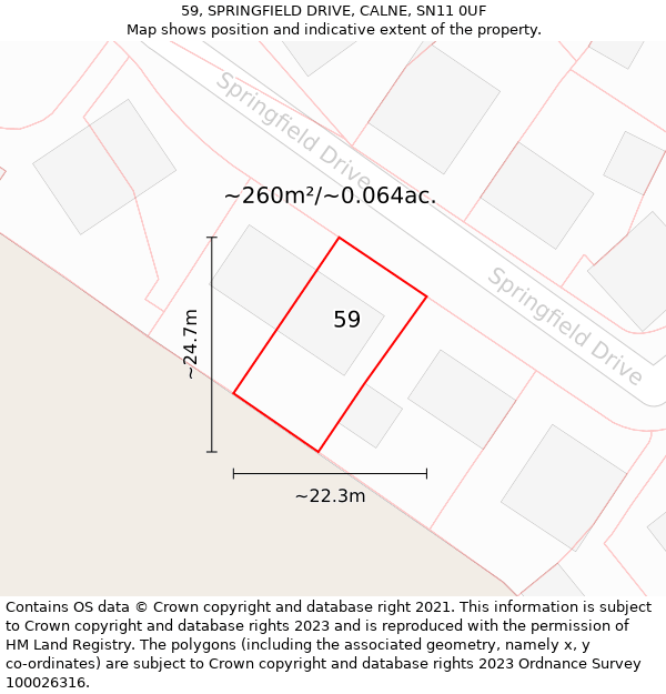 59, SPRINGFIELD DRIVE, CALNE, SN11 0UF: Plot and title map