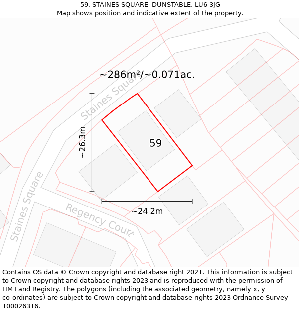 59, STAINES SQUARE, DUNSTABLE, LU6 3JG: Plot and title map