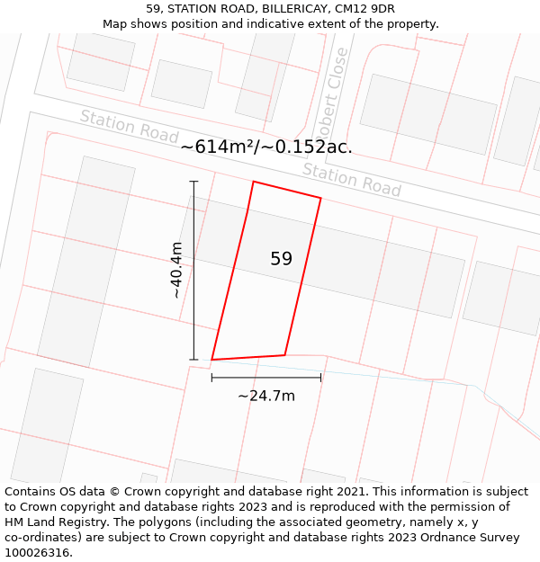 59, STATION ROAD, BILLERICAY, CM12 9DR: Plot and title map