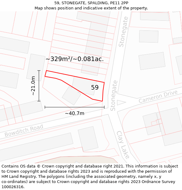 59, STONEGATE, SPALDING, PE11 2PP: Plot and title map