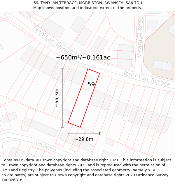 59, TANYLAN TERRACE, MORRISTON, SWANSEA, SA6 7DU: Plot and title map