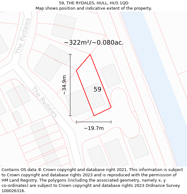 59, THE RYDALES, HULL, HU5 1QD: Plot and title map