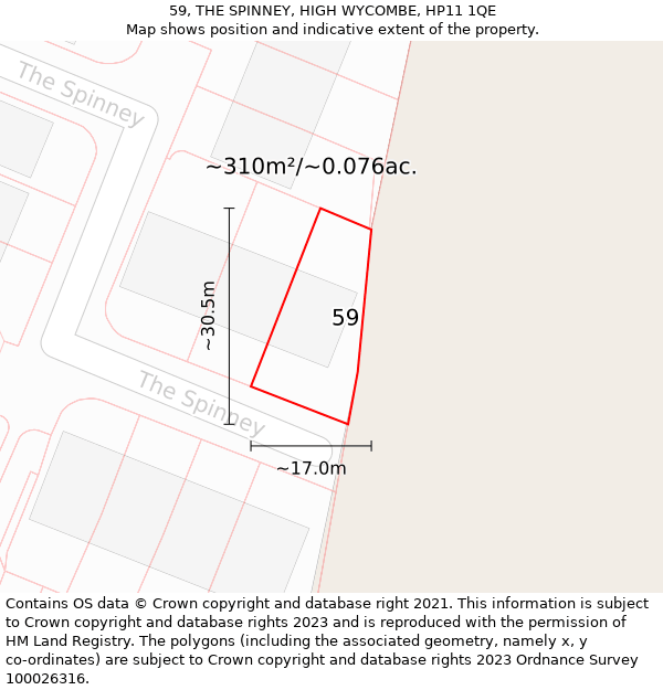 59, THE SPINNEY, HIGH WYCOMBE, HP11 1QE: Plot and title map