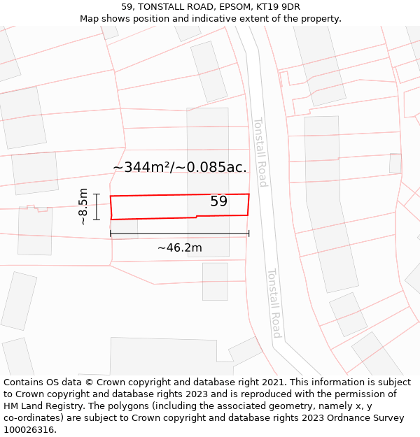 59, TONSTALL ROAD, EPSOM, KT19 9DR: Plot and title map