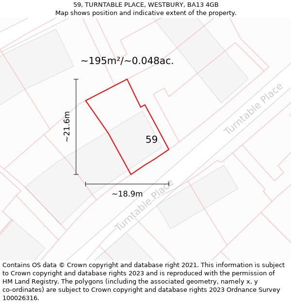 59, TURNTABLE PLACE, WESTBURY, BA13 4GB: Plot and title map