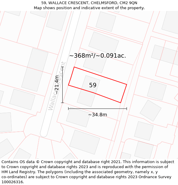 59, WALLACE CRESCENT, CHELMSFORD, CM2 9QN: Plot and title map