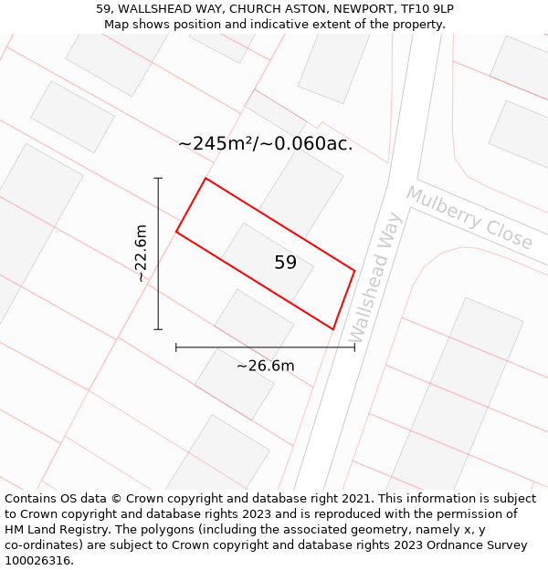 59, WALLSHEAD WAY, CHURCH ASTON, NEWPORT, TF10 9LP: Plot and title map