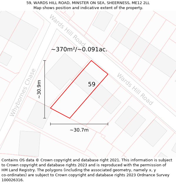 59, WARDS HILL ROAD, MINSTER ON SEA, SHEERNESS, ME12 2LL: Plot and title map