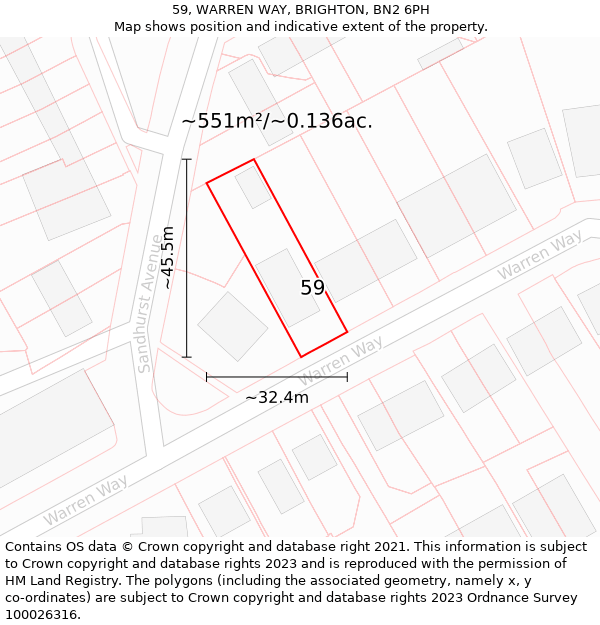 59, WARREN WAY, BRIGHTON, BN2 6PH: Plot and title map