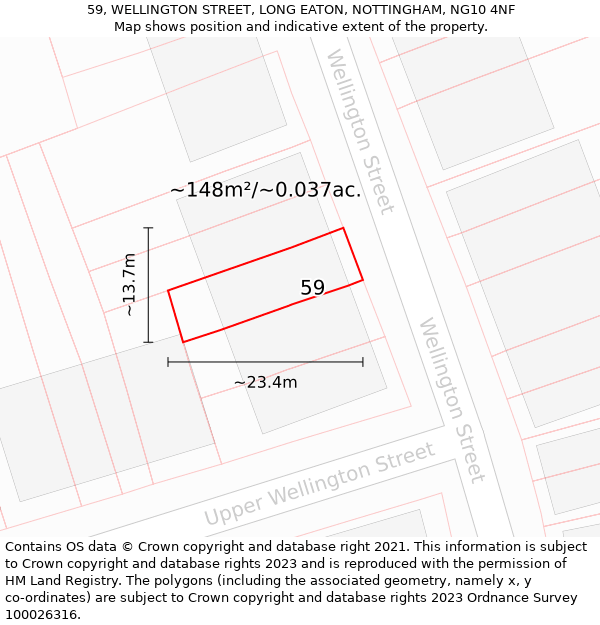 59, WELLINGTON STREET, LONG EATON, NOTTINGHAM, NG10 4NF: Plot and title map