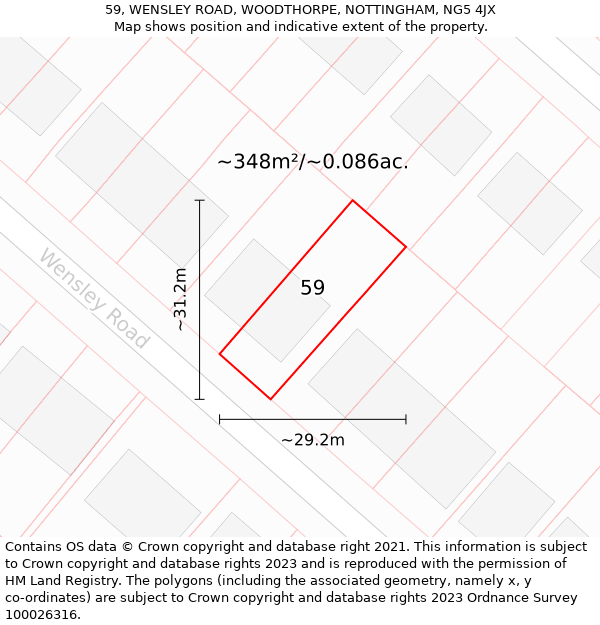 59, WENSLEY ROAD, WOODTHORPE, NOTTINGHAM, NG5 4JX: Plot and title map