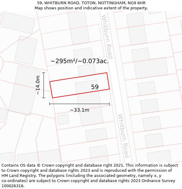 59, WHITBURN ROAD, TOTON, NOTTINGHAM, NG9 6HR: Plot and title map