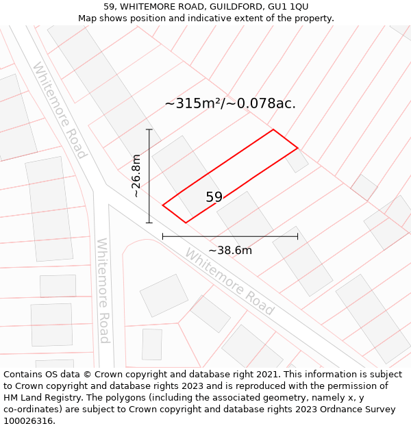 59, WHITEMORE ROAD, GUILDFORD, GU1 1QU: Plot and title map