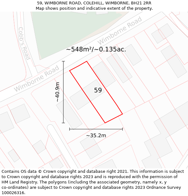 59, WIMBORNE ROAD, COLEHILL, WIMBORNE, BH21 2RR: Plot and title map