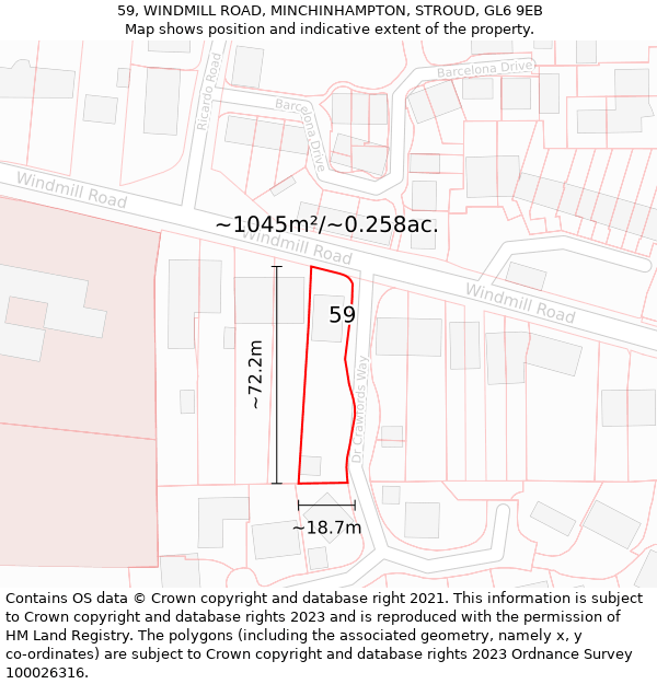 59, WINDMILL ROAD, MINCHINHAMPTON, STROUD, GL6 9EB: Plot and title map