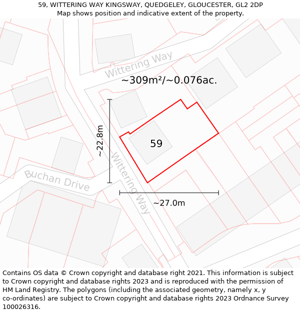 59, WITTERING WAY KINGSWAY, QUEDGELEY, GLOUCESTER, GL2 2DP: Plot and title map