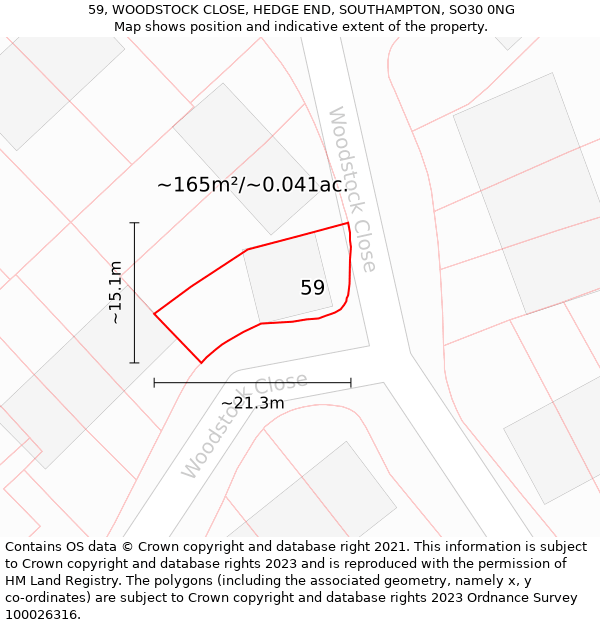 59, WOODSTOCK CLOSE, HEDGE END, SOUTHAMPTON, SO30 0NG: Plot and title map