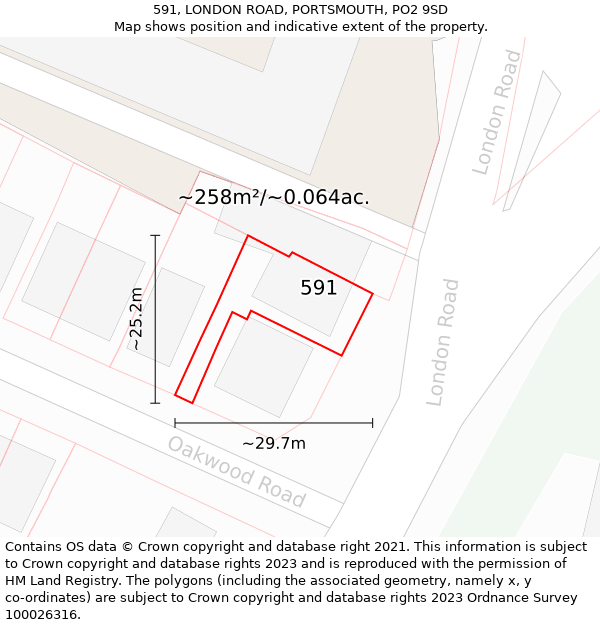 591, LONDON ROAD, PORTSMOUTH, PO2 9SD: Plot and title map