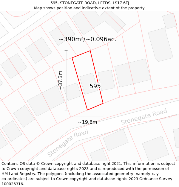 595, STONEGATE ROAD, LEEDS, LS17 6EJ: Plot and title map