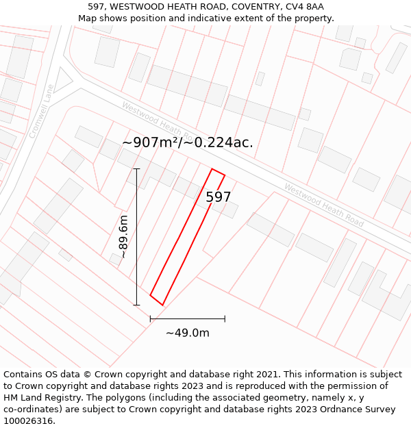 597, WESTWOOD HEATH ROAD, COVENTRY, CV4 8AA: Plot and title map