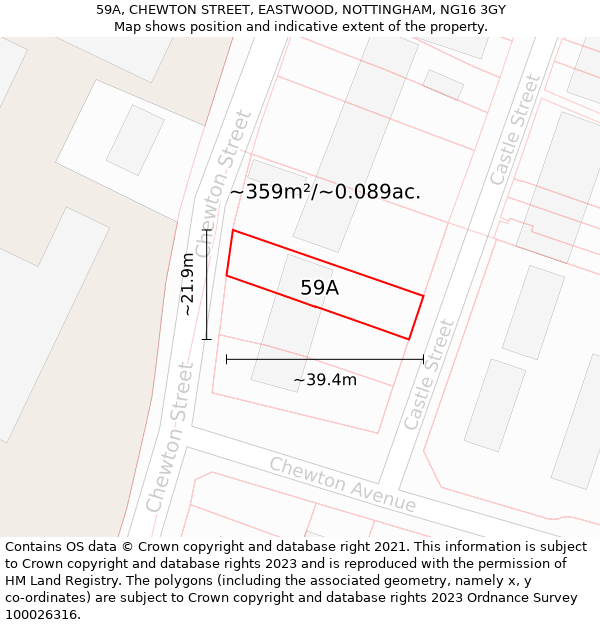 59A, CHEWTON STREET, EASTWOOD, NOTTINGHAM, NG16 3GY: Plot and title map