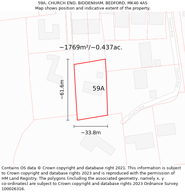 59A, CHURCH END, BIDDENHAM, BEDFORD, MK40 4AS: Plot and title map