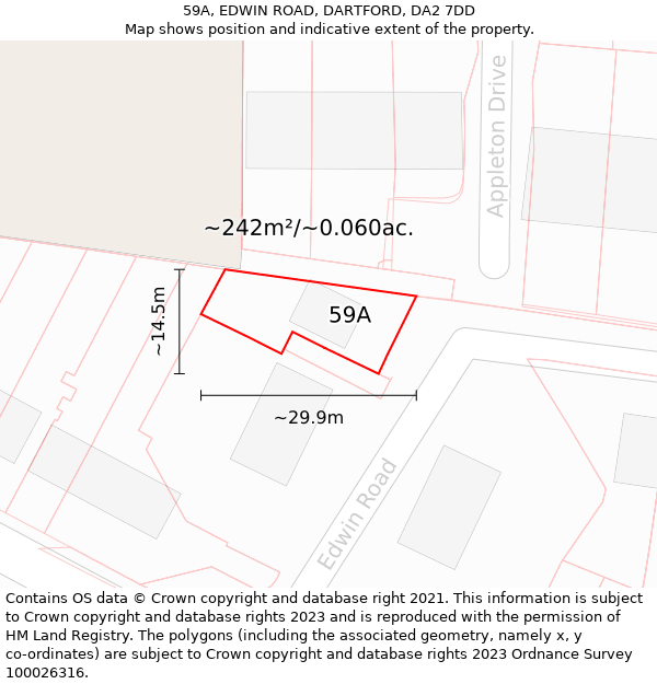 59A, EDWIN ROAD, DARTFORD, DA2 7DD: Plot and title map