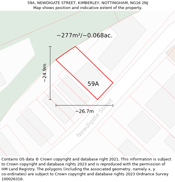 59A, NEWDIGATE STREET, KIMBERLEY, NOTTINGHAM, NG16 2NJ: Plot and title map