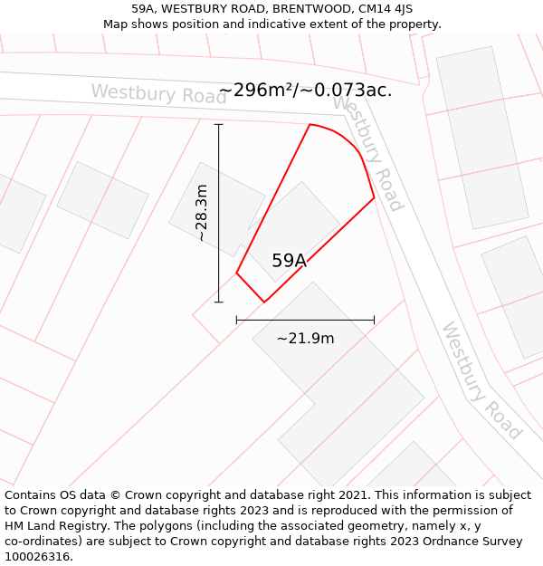 59A, WESTBURY ROAD, BRENTWOOD, CM14 4JS: Plot and title map