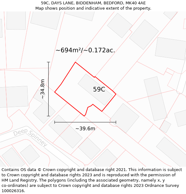 59C, DAYS LANE, BIDDENHAM, BEDFORD, MK40 4AE: Plot and title map