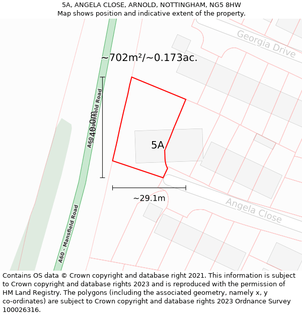 5A, ANGELA CLOSE, ARNOLD, NOTTINGHAM, NG5 8HW: Plot and title map