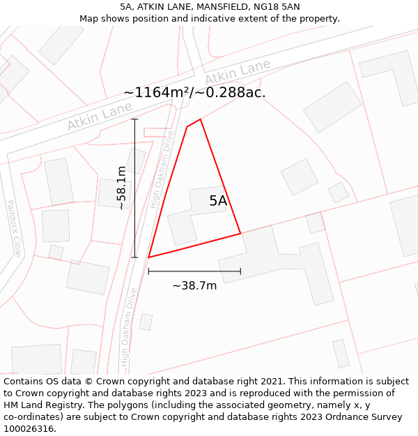 5A, ATKIN LANE, MANSFIELD, NG18 5AN: Plot and title map