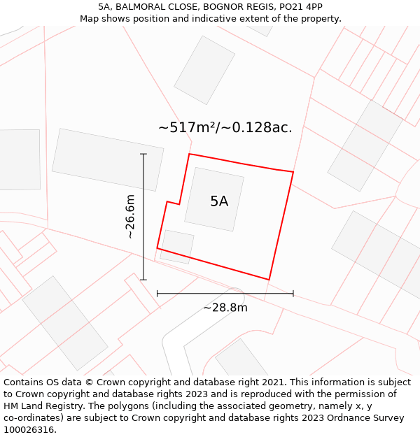 5A, BALMORAL CLOSE, BOGNOR REGIS, PO21 4PP: Plot and title map