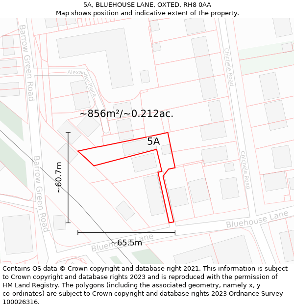 5A, BLUEHOUSE LANE, OXTED, RH8 0AA: Plot and title map