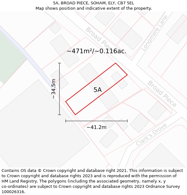 5A, BROAD PIECE, SOHAM, ELY, CB7 5EL: Plot and title map