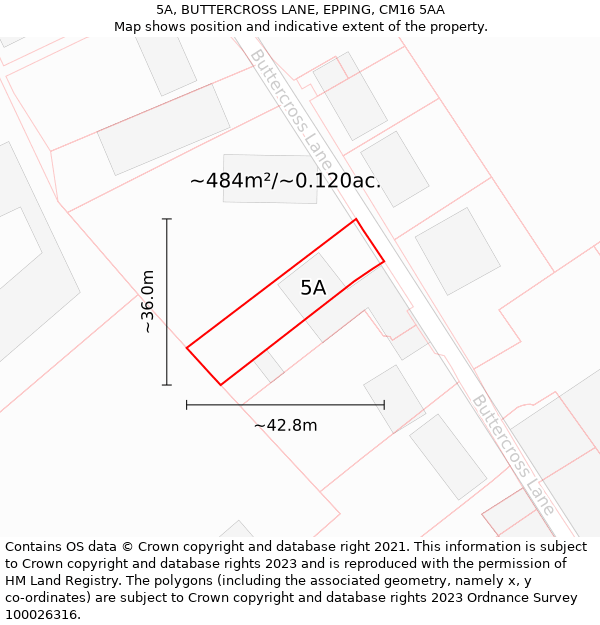 5A, BUTTERCROSS LANE, EPPING, CM16 5AA: Plot and title map